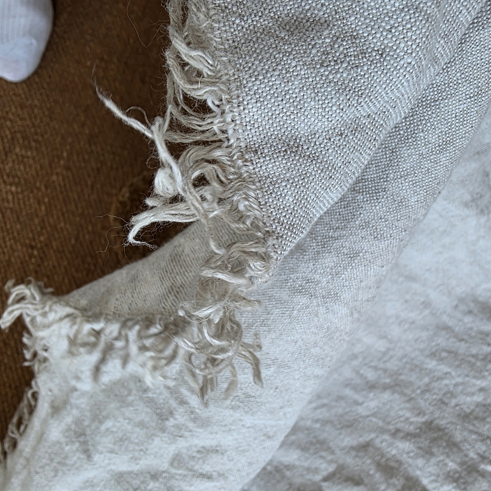 Linen Fringed Throw Blanket In Natural - Picture 6 of 8